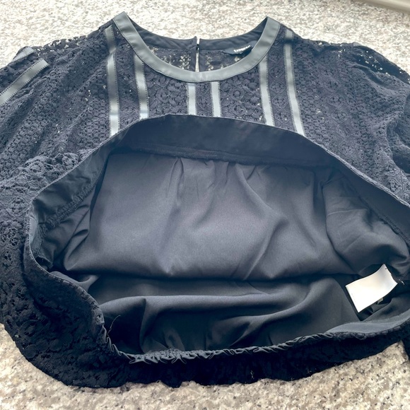 Express • Stunning Leather and Lace Black Long Sleeve Blouse Top - Picture 8 of 15